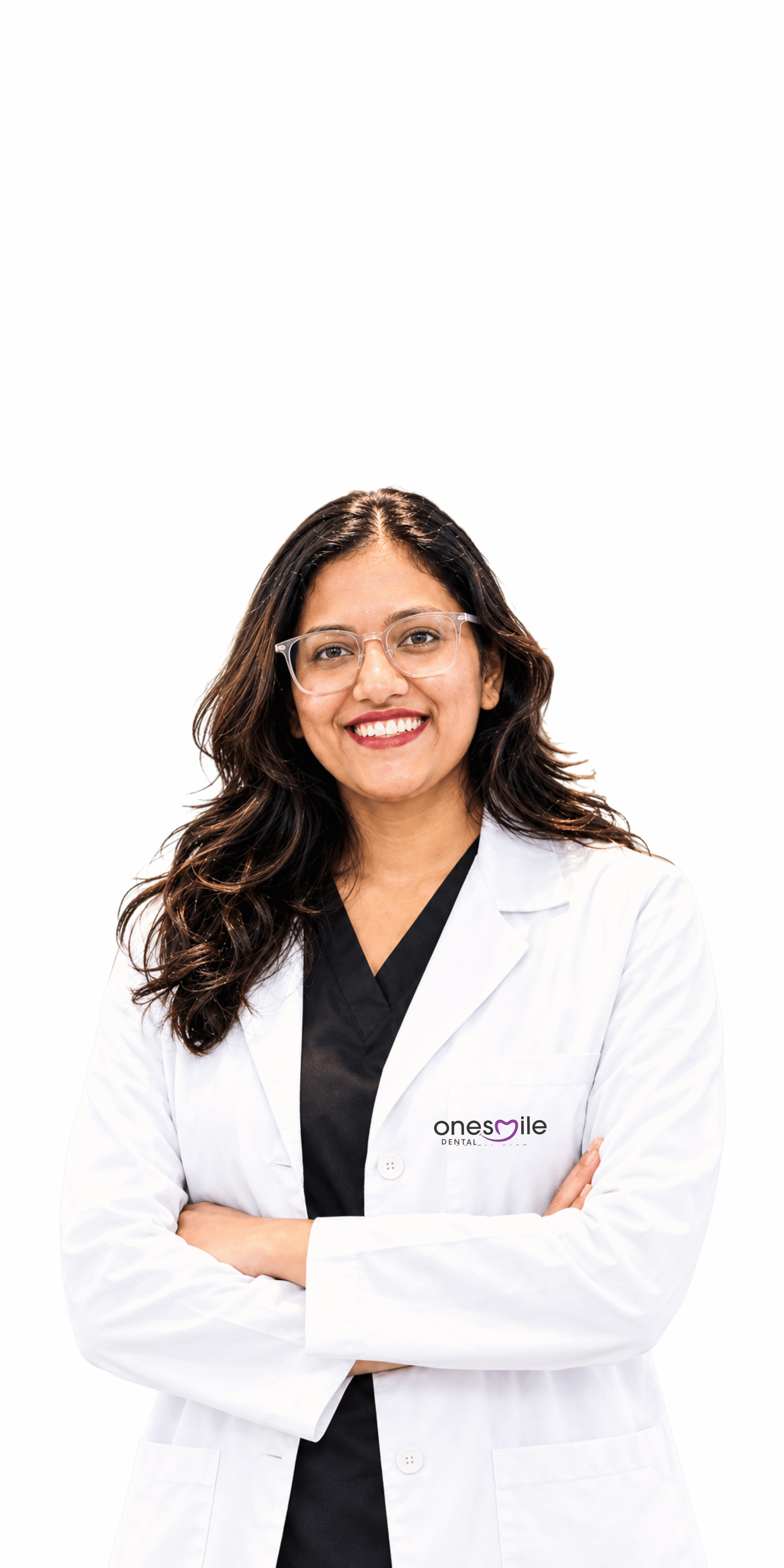 Dr. Vishnuja smiling in a white coat with a stethoscope